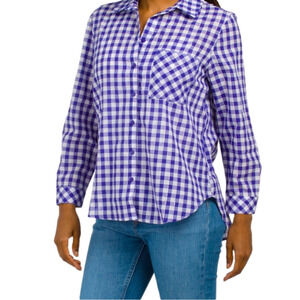 Hester And Orchard Gingham Checkered Button Down Shirt Blue White M
